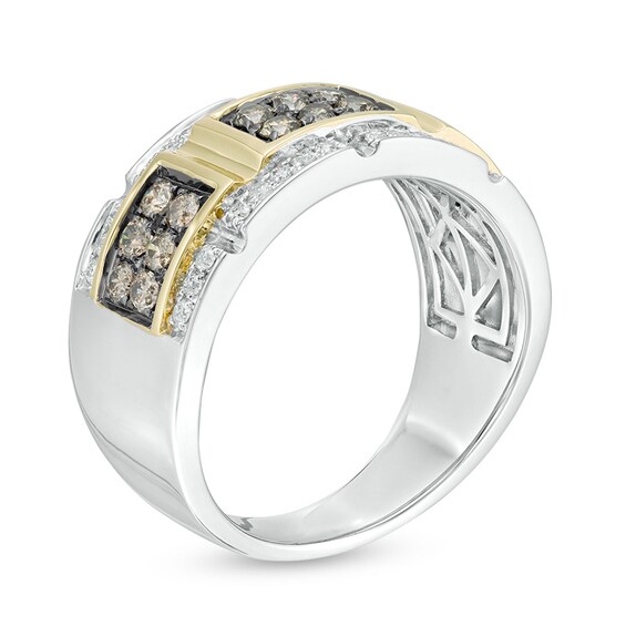 Previously Owned - 1 CT. T.w. Champagne and White Diamond Buckle Ring in 10K Two-Tone Gold