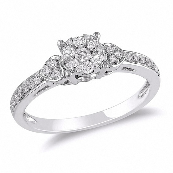 Previously Owned - 1/3 CT. T.w. Diamond Cluster with Heart Sides Engagement Ring in 10K White Gold