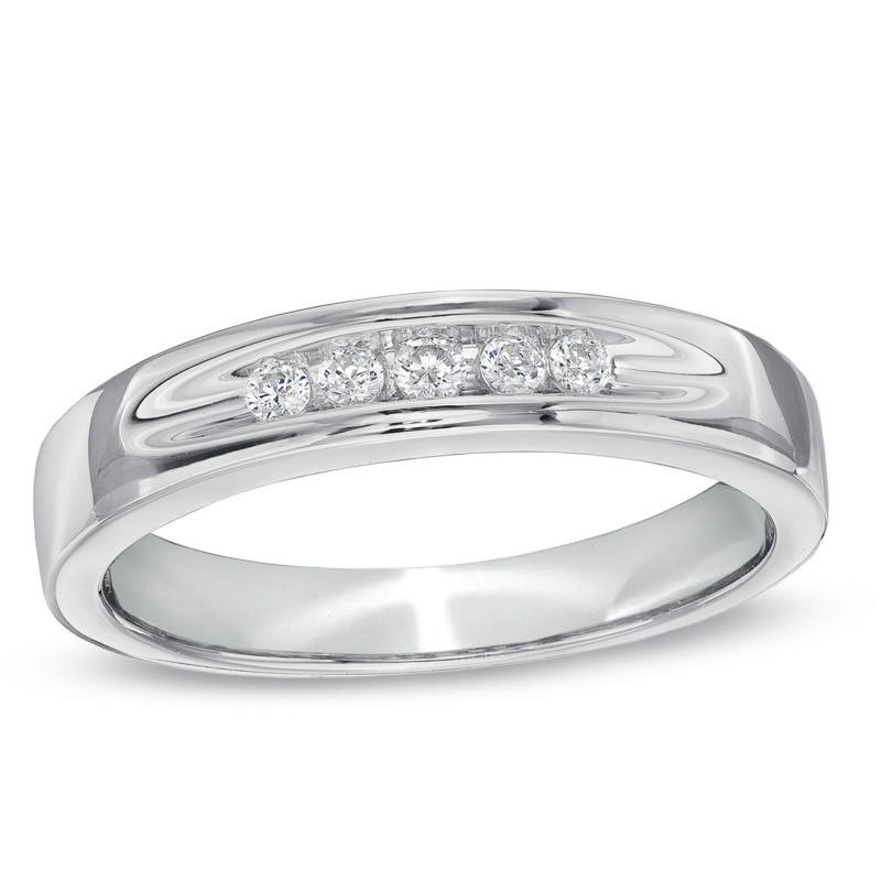 Main Image 1 of Previously Owned - 1/6 CT. T.W. Diamond Five Stone Wedding Band in 10K White Gold