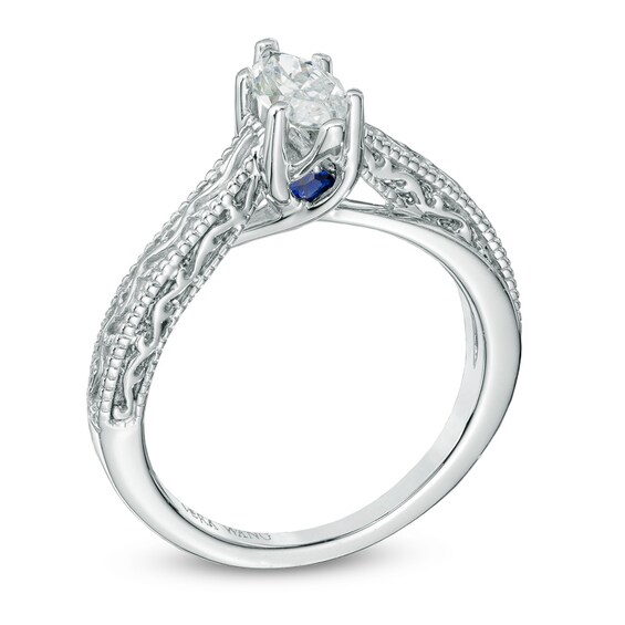 Previously Owned - Vera Wang Love Collection 1/2 CT. Marquise Diamond Solitaire Scroll Engagement Ring in 14K White Gold