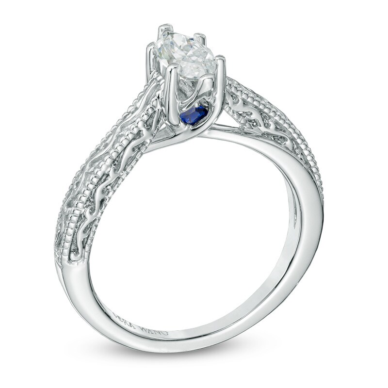 Main Image 2 of Previously Owned - Vera Wang Love Collection 1/2 CT. Marquise Diamond Solitaire Scroll Engagement Ring in 14K White Gold