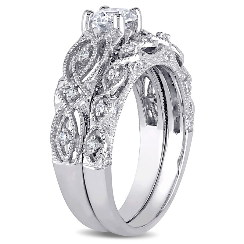 Main Image 2 of Previously Owned 3/4 CT. T.W. Diamond Vintage-Style Soldered Bridal Set in 10K White Gold