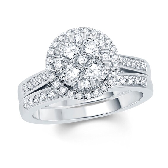 Previously Owned - 1 CT. T.w. Composite Diamond Frame Bridal Set in 10K White Gold
