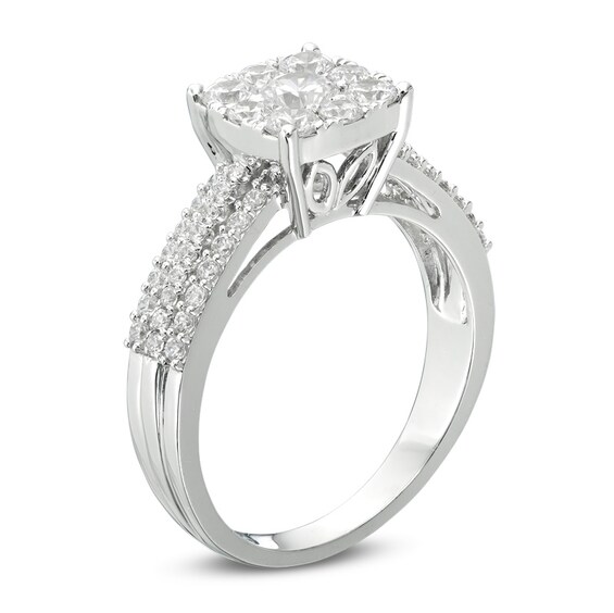 Previously Owned - 1 CT. T.w. Diamond Cushion Frame Multi-Row Engagement Ring in 14K White Gold