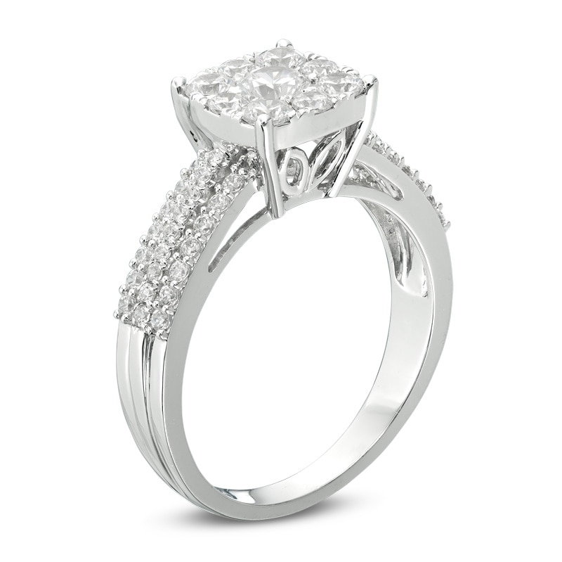 Main Image 2 of Previously Owned - 1 CT. T.W. Diamond Cushion Frame Multi-Row Engagement Ring in 14K White Gold