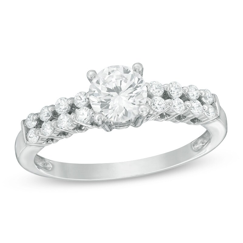 Main Image 1 of Previously Owned - 7/8 CT. T.W. Diamond Double Row Engagement Ring in 10K White Gold