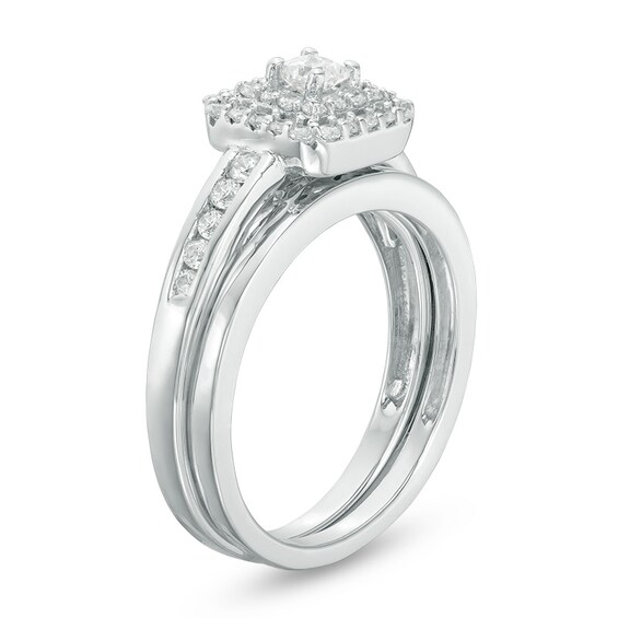 Previously Owned - 1/2 CT. T.w. Princess-Cut Diamond Double Frame Bridal Set in 10K White Gold