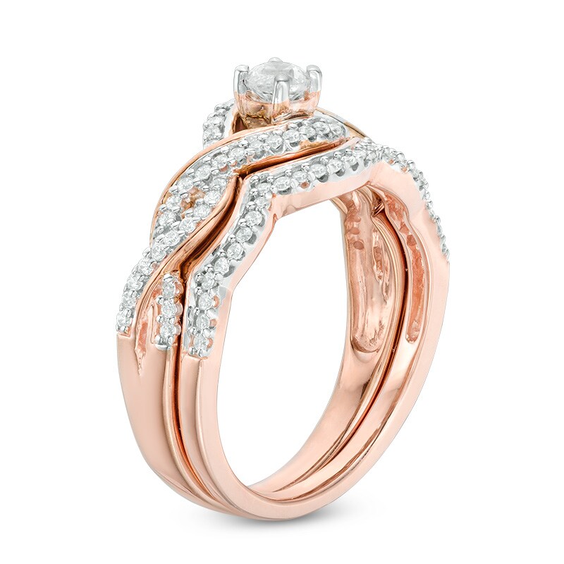 Main Image 2 of Previously Owned - 1/2 CT. T.W. Diamond Bypass Frame Twist Bridal Set in 10K Rose Gold