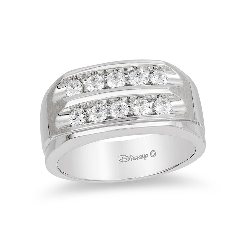 Main Image 1 of Previously Owned - Enchanted Disney 3/4 CT. T.W. Diamond Two Row Wedding Band in 14K White Gold