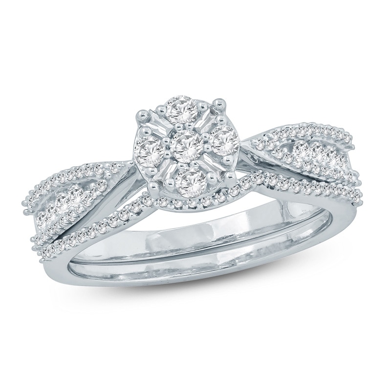 Main Image 1 of Previously Owned - 5/8 CT. T.W. Composite Diamond Bridal Set in 10K White Gold