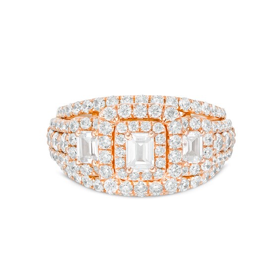 Previously Owned - 2-1/2 CT. T.w. Emerald-Cut Diamond Past Present Future® Split Shank Engagement Ring in 14K Rose Gold