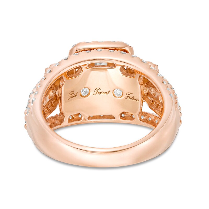Main Image 3 of Previously Owned - 2-1/2 CT. T.W. Emerald-Cut Diamond Past Present Future® Split Shank Engagement Ring in 14K Rose Gold