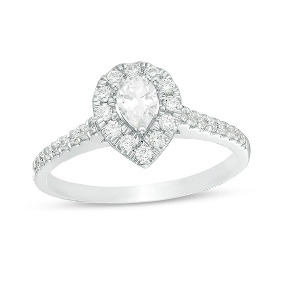 Previously Owned - 1/2 CT. T.w. Pear-Shaped Diamond Frame Engagement Ring in 14K White Gold