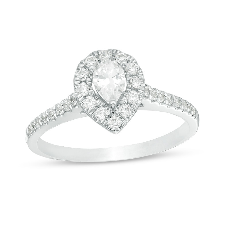 Main Image 1 of Previously Owned - 1/2 CT. T.W. Pear-Shaped Diamond Frame Engagement Ring in 14K White Gold