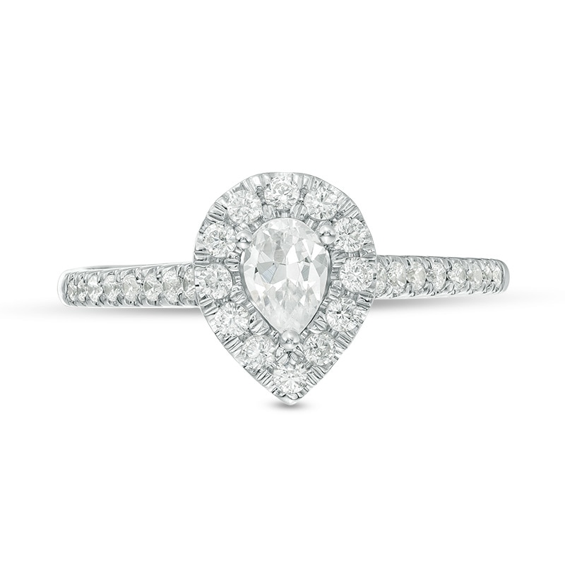Main Image 4 of Previously Owned - 1/2 CT. T.W. Pear-Shaped Diamond Frame Engagement Ring in 14K White Gold
