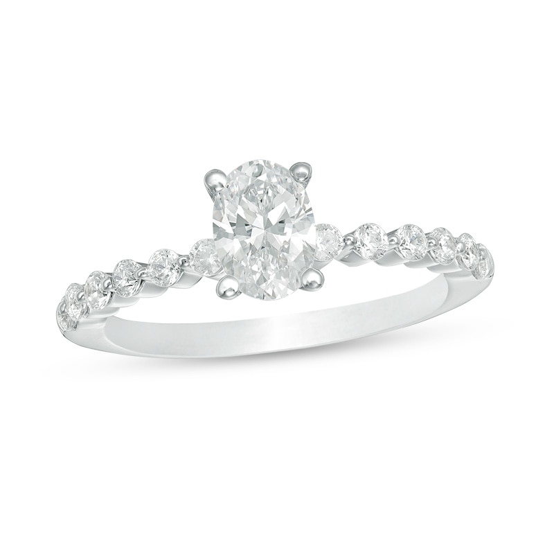 Main Image 1 of Previously Owned - 7/8 CT. T.W. Oval Diamond Engagement Ring in 14K White Gold