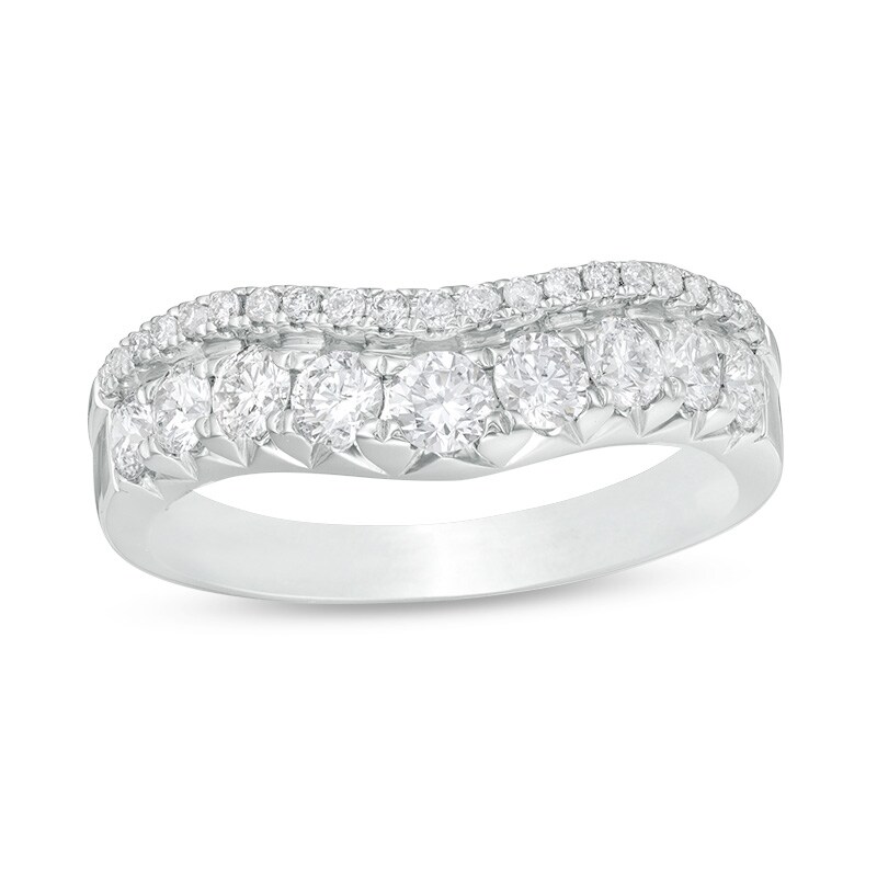 Main Image 1 of Previously Owned - 1 CT. T.W. Diamond Two Row Contour Band in 14K White Gold