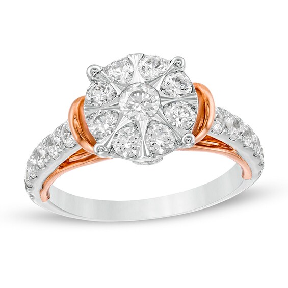 Previously Owned - 1-1/2 CT. T.w. Diamond Frame Collar Engagement Ring in 10K Two-Tone Gold