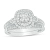 Thumbnail Image 1 of Previously Owned - 1/2 CT. T.W. Composite Diamond Double Cushion Frame Vintage-Style Bridal Set in 10K White Gold