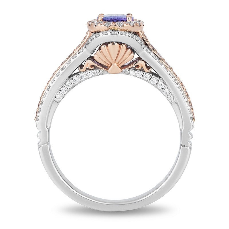 Main Image 3 of Previously Owned - Enchanted Disney Ariel Tanzanite and 3/4 CT. T.W. Diamond Double Frame Ring in 14K Two-Tone Gold