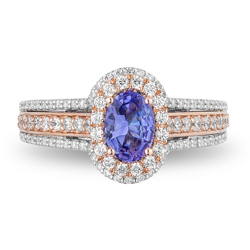 Main Image 4 of Previously Owned - Enchanted Disney Ariel Tanzanite and 3/4 CT. T.W. Diamond Double Frame Ring in 14K Two-Tone Gold