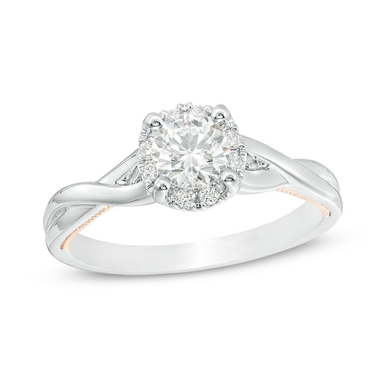 Previously Owned - 5/8 CT. T.w. Diamond Frame Twist Vintage-Style Engagement Ring in 14K Two-Tone Gold