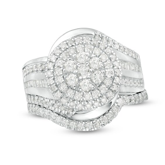 Previously Owned - 1-1/4 CT. T.w. Multi-Diamond Double Frame Bypass Bridal Set in 10K White Gold