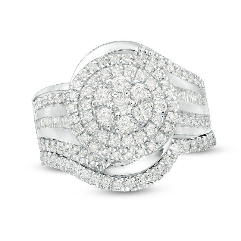 Main Image 1 of Previously Owned - 1-1/4 CT. T.W. Multi-Diamond Double Frame Bypass Bridal Set in 10K White Gold