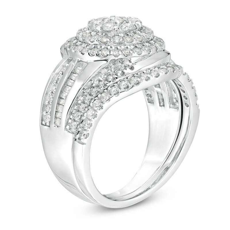 Main Image 3 of Previously Owned - 1-1/4 CT. T.W. Multi-Diamond Double Frame Bypass Bridal Set in 10K White Gold