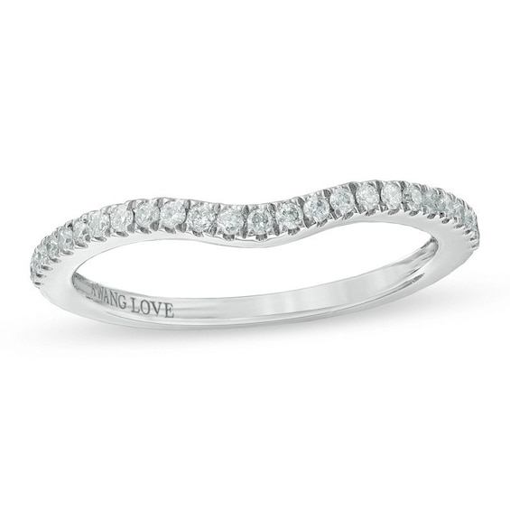 Previously Owned - Vera Wang Love Collection 1/6 CT. T.w. Diamond Ribbon Slight Contour Wedding Band in 14K White Gold