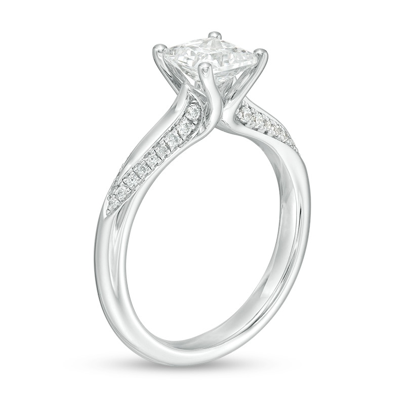 Main Image 3 of Previously Owned - 1-1/8 CT. T.W. Princess-Cut Diamond Solitaire Engagement Ring in 14K White Gold (I/I2)
