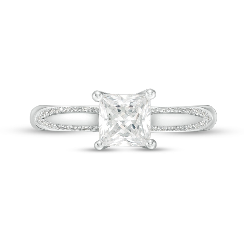 Main Image 4 of Previously Owned - 1-1/8 CT. T.W. Princess-Cut Diamond Solitaire Engagement Ring in 14K White Gold (I/I2)