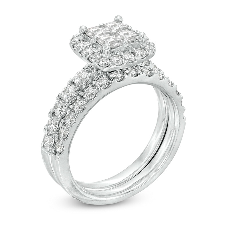 Main Image 2 of Previously Owned - 2 CT. T.W. Quad Princess-Cut Diamond Frame Bridal Set in 14K White Gold