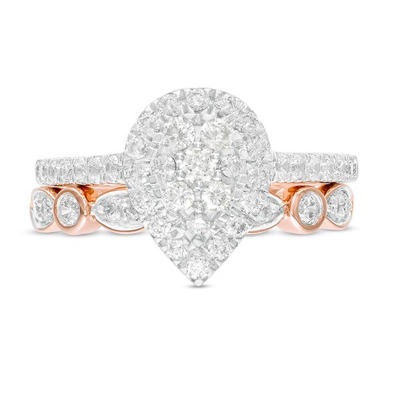 Previously Owned - 1 CT. T.w. Composite Pear-Shaped Diamond Art Deco Bridal Set in 10K Rose Gold