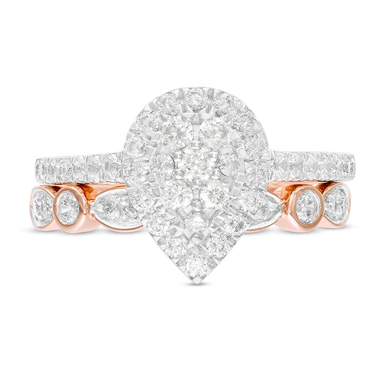 Main Image 4 of Previously Owned - 1 CT. T.W. Composite Pear-Shaped Diamond Art Deco Bridal Set in 10K Rose Gold