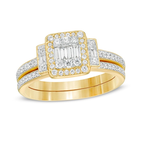 Previously Owned - 1/2 CT. T.w. Composite Diamond Frame Collar Bridal Set in 10K Gold