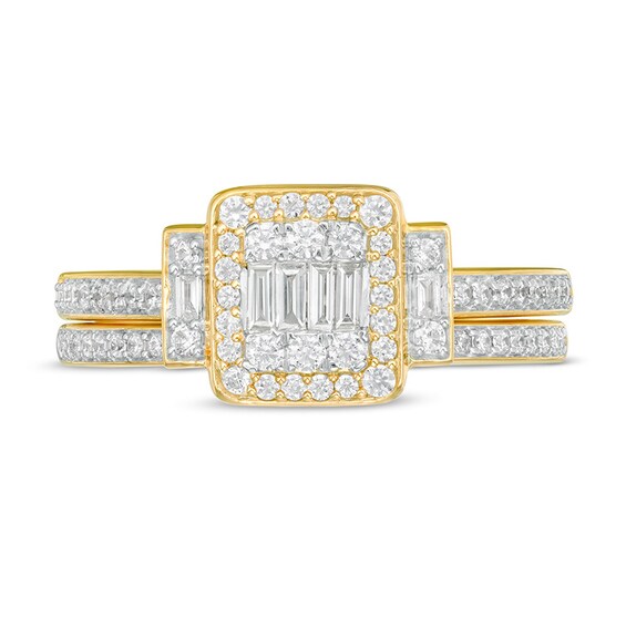 Previously Owned - 1/2 CT. T.w. Composite Diamond Frame Collar Bridal Set in 10K Gold