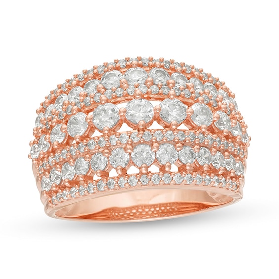 Previously Owned - 2 CT. T.w. Diamond Multi-Row Domed Ring in 10K Rose Gold