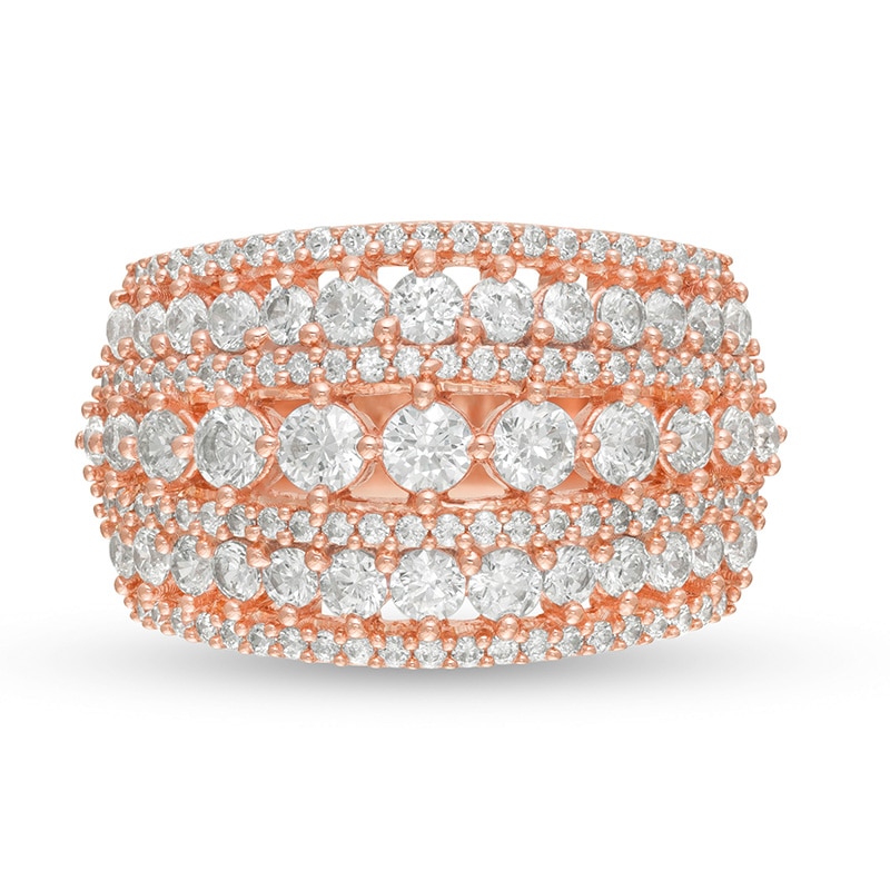Main Image 4 of Previously Owned - 2 CT. T.W. Diamond Multi-Row Domed Ring in 10K Rose Gold