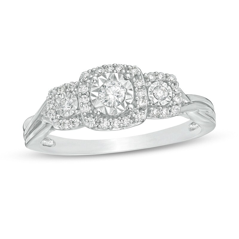 Main Image 1 of Previously Owned - 1/4 CT. T.W. Diamond Past Present Future® Promise Ring in 10K White Gold