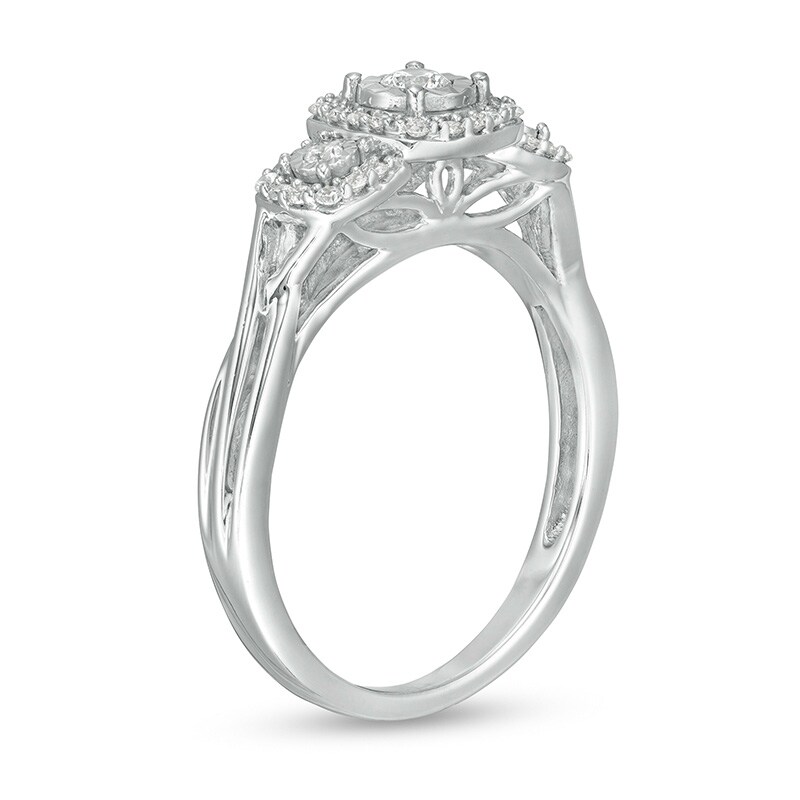 Main Image 3 of Previously Owned - 1/4 CT. T.W. Diamond Past Present Future® Promise Ring in 10K White Gold