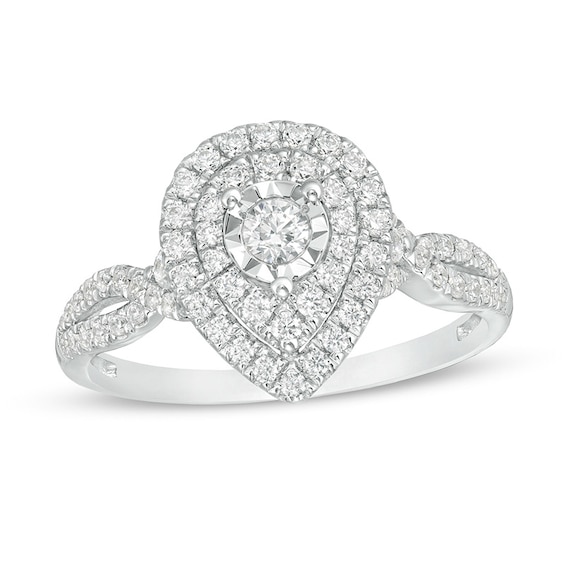 Previously Owned - 1/2 CT. T.w. Diamond Double Teardrop Frame Split Shank Engagement Ring in 10K White Gold