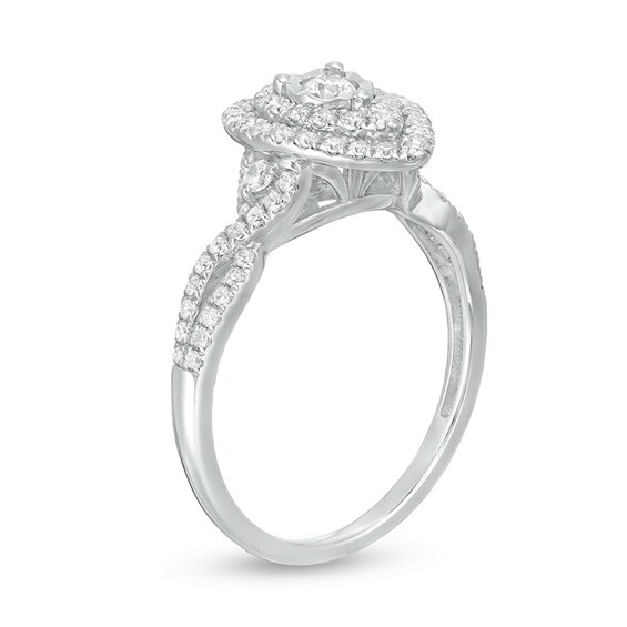 Previously Owned - 1/2 CT. T.w. Diamond Double Teardrop Frame Split Shank Engagement Ring in 10K White Gold