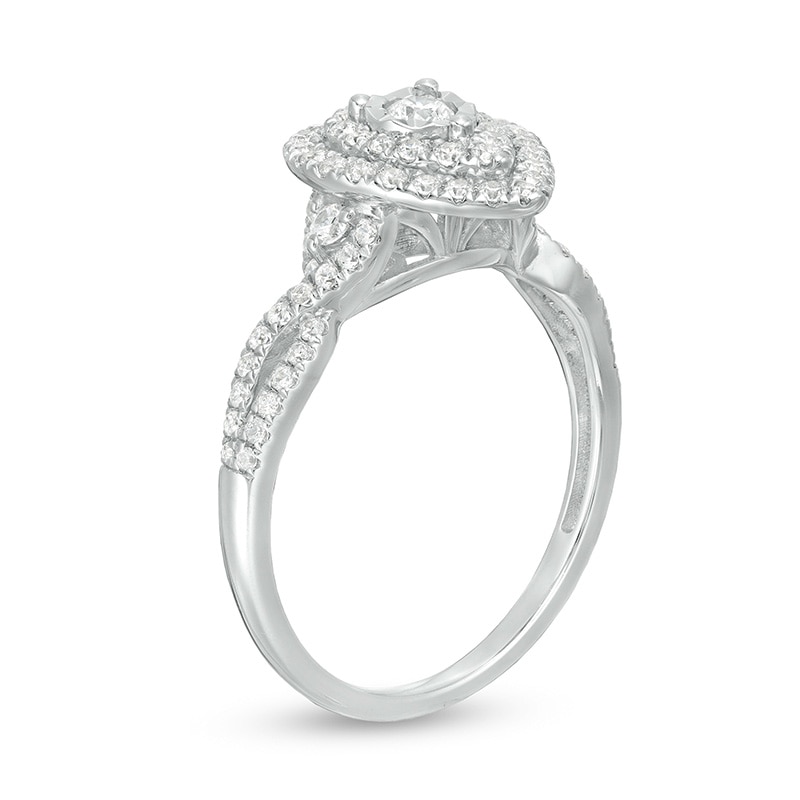 Main Image 3 of Previously Owned - 1/2 CT. T.W. Diamond Double Teardrop Frame Split Shank Engagement Ring in 10K White Gold