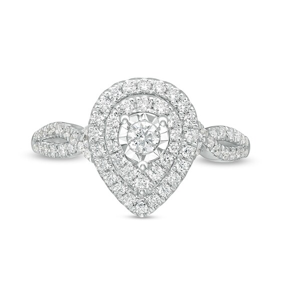 Previously Owned - 1/2 CT. T.w. Diamond Double Teardrop Frame Split Shank Engagement Ring in 10K White Gold