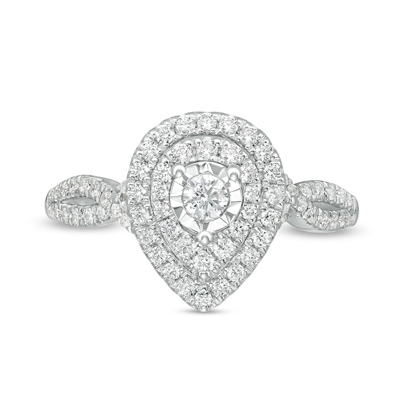 Main Image 4 of Previously Owned - 1/2 CT. T.W. Diamond Double Teardrop Frame Split Shank Engagement Ring in 10K White Gold