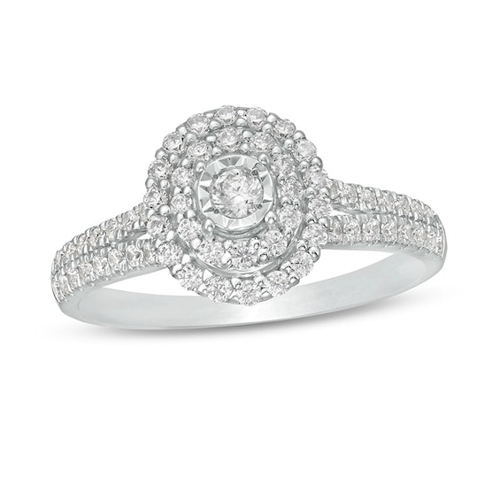Previously Owned - 1/2 CT. T.w. Diamond Double Oval Frame Engagement Ring in 10K White Gold