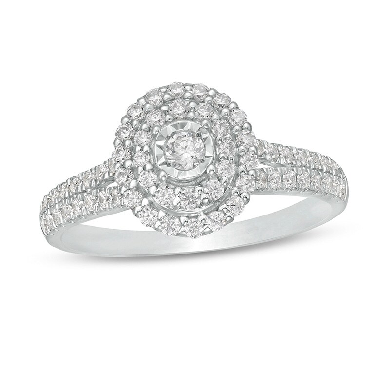 Main Image 1 of Previously Owned - 1/2 CT. T.W. Diamond Double Oval Frame Engagement Ring in 10K White Gold