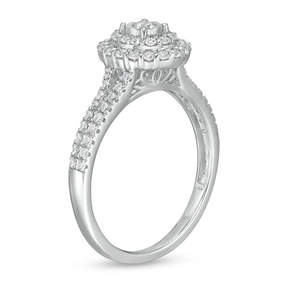 Previously Owned - 1/2 CT. T.w. Diamond Double Oval Frame Engagement Ring in 10K White Gold