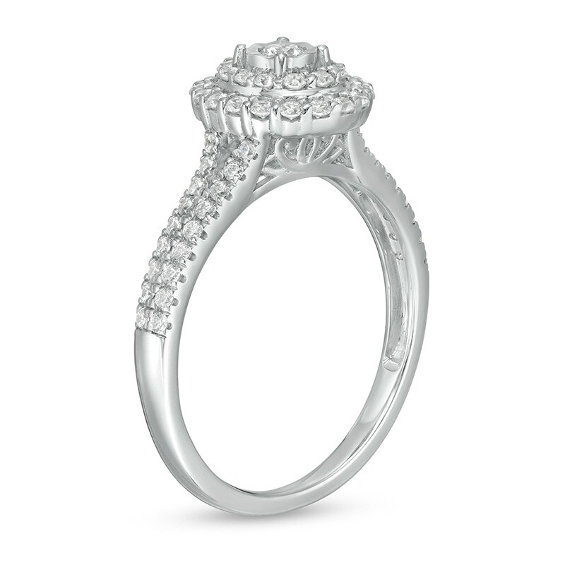 Main Image 3 of Previously Owned - 1/2 CT. T.W. Diamond Double Oval Frame Engagement Ring in 10K White Gold